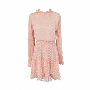 Sugarfox Lace Mini Dress Ruffle Trim‎ Long Sleeve Party Pink M NWT